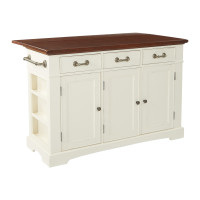 OSP Home Furnishings BP-4202-942DL Country Kitchen Large Kitchen Island in White Finish with Vintage Oak Top with Drop Leaf